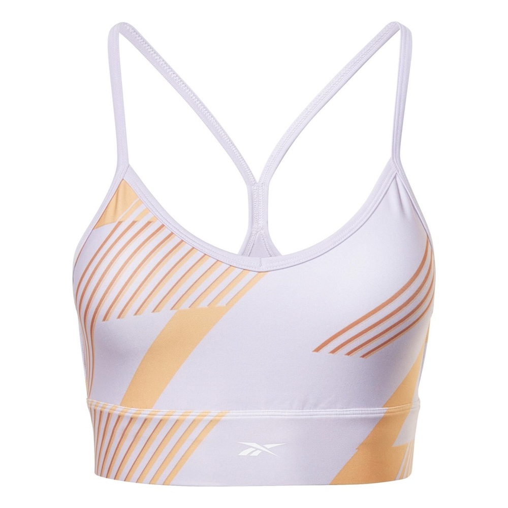 Reebok WOMENS WORKOUT READY ALLOVER PRINT BRA - HT6055 XS Purple Removal Pad